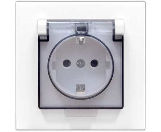 Одноместная розетка с прозрачной крышкой UNIVersal серия афина с/з, с/у, 16а, 220в, белая еврослот A0030 