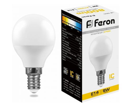 Светодиодная лампа FERON 9W 230V E14 2700K, LB-550 25801 