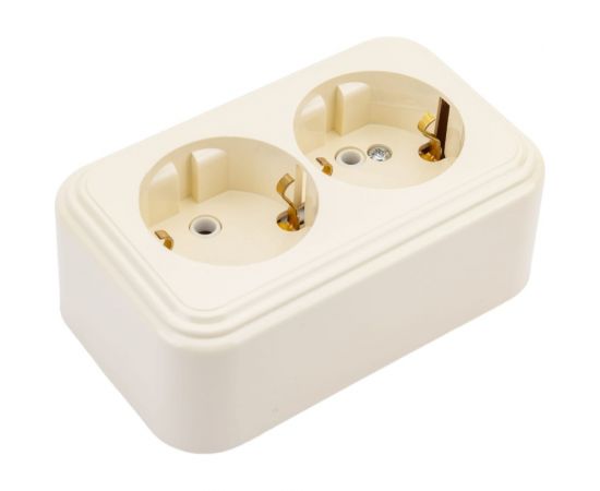 2-местная розетка STEKKER с заземляющим контактом, 250В, 16А, IP20, PST16-31-20 (RA 16-238-БЖ), слоновая кость 49056 