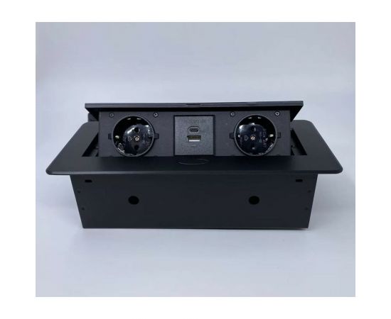 Выдвижной встраиваемый блок розеток Inrior выдвижная розетка, на 2 EURO розетки и 2 USB-A+C, черный, TORO-33-20 