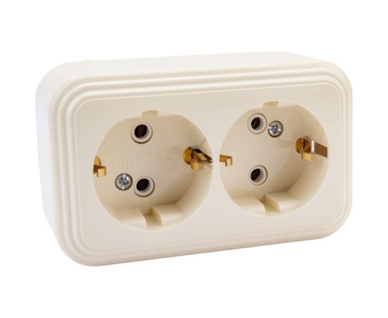 2-местная розетка STEKKER с заземляющим контактом, 250В, 16А, IP20, PST16-31-20 (RA 16-238-БЖ), слоновая кость 49056 – изображение 2