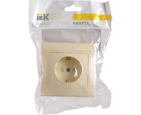 1-местная розетка IEK КВАРТА РСш10-3-ККм c заземлением, с защитными шторками, 16А, кремовый ERK11-K33-16-DM – изображение 2