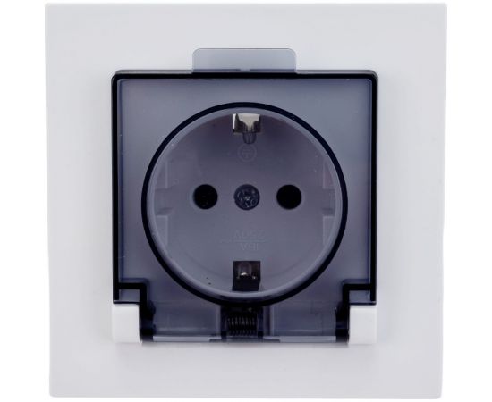 Одноместная розетка с прозрачной крышкой UNIVersal серия афина с/з, с/у, 16а, 220в, белая еврослот A0030 – изображение 2