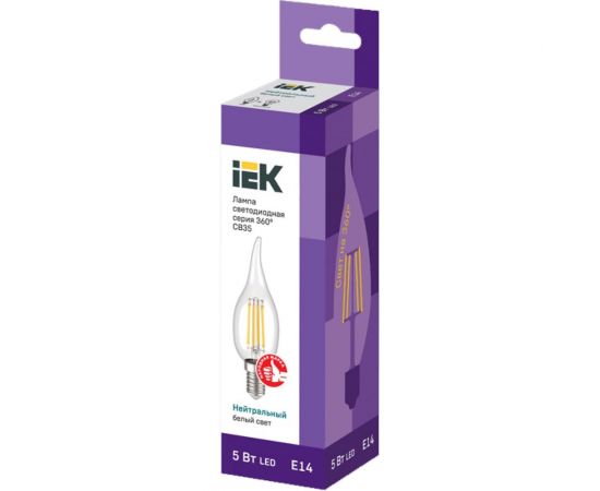 Лампа IEK серия 360 LED, CВ35, свеча на ветру, 5вт, 230В, 4000К, E14 LLF-CB35-5-230-40-E14-CL – изображение 2