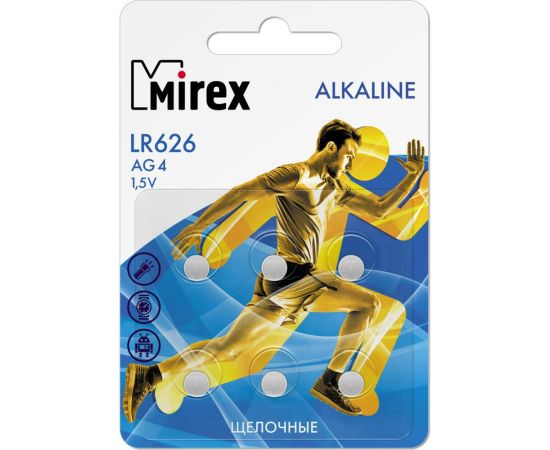 Щелочная батарея Mirex ag4/lr626 1,5v 6 шт 23702-LR626-E6 – изображение 3