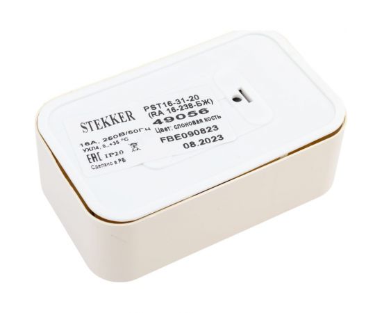 2-местная розетка STEKKER с заземляющим контактом, 250В, 16А, IP20, PST16-31-20 (RA 16-238-БЖ), слоновая кость 49056 – изображение 4