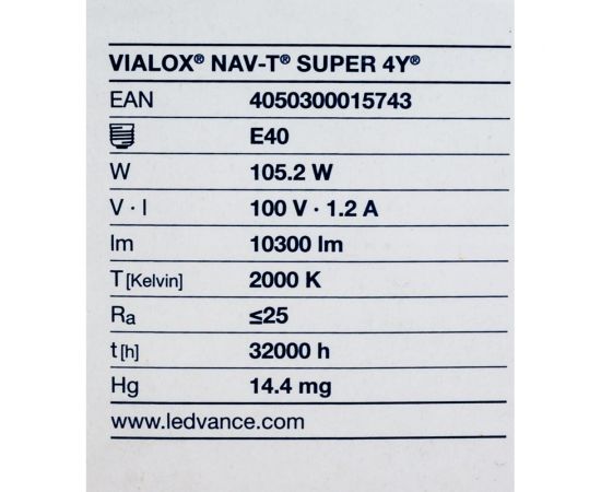 Натриевая лампа высокого давления для светильников OSRAM, NAV-T, 100W, SUPER 4Y, E40, 12X1 4050300015743 – изображение 5