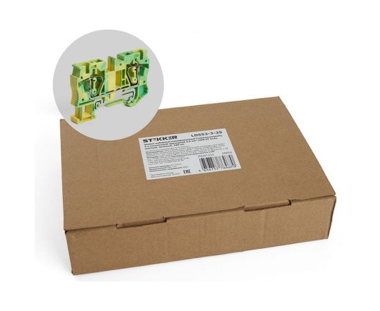 Самозажимной 2-проводной проходной зажим STEKKER ЗНИ - 2,5, JXB ST 2,5, желтый, зеленый LD552-3-25, 100шт, 39959 