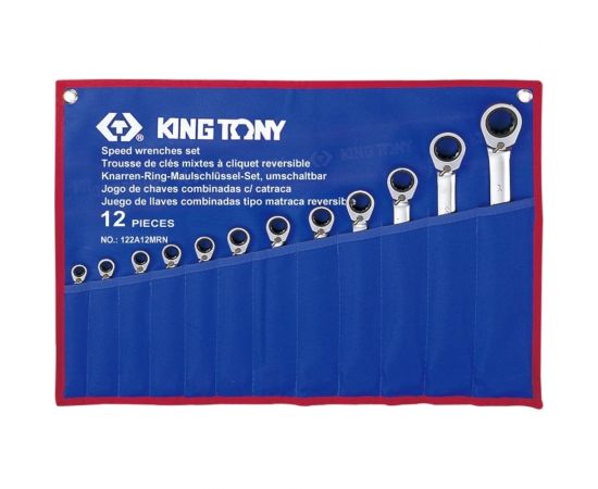 Набор комбинированных трещоточных ключей KING TONY 8-24 мм, чехол из теторона, 12 предметов 122A12MRN 