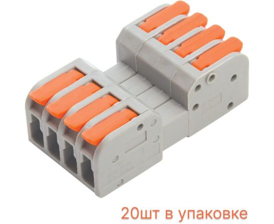 Монтажная компактная клемма STEKKER для подключения фазных проводников, 4 контактные группы, LD221-424 39875 – изображение 2