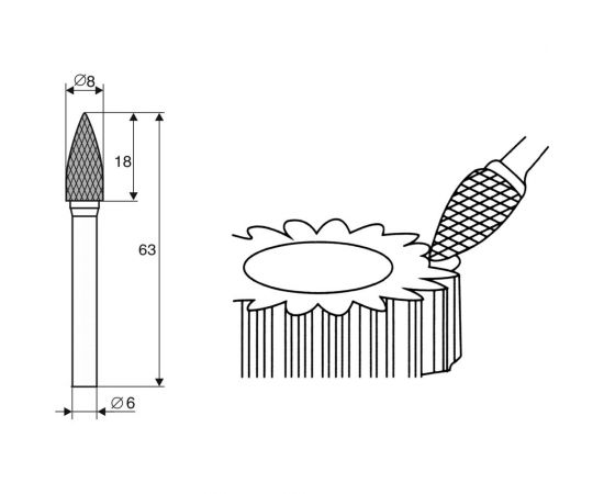 Борфреза аркоподобная заостренная форма G, 8x18x6х63 мм Энкор 21711 – изображение 3