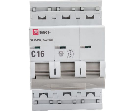 Автоматический выключатель EKF 3P 16А (C) 6кА ВА 47-63N PROxima M636316C – изображение 4