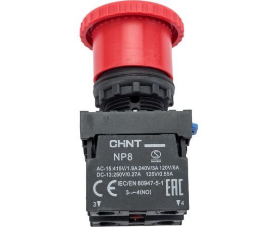 Кнопка управления CHINT "Грибок" d40мм с фиксацией NP8-11ZS/14 красн. 1НО+1НЗ IP65 (R) 667129 