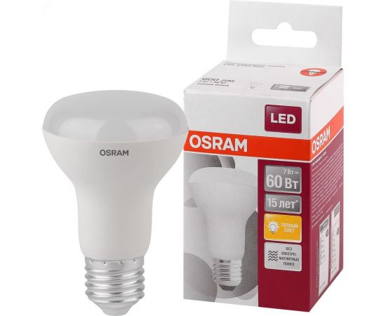 Светодиодная лампа OSRAM LED STAR, R63, 7Вт, E27, 600 Лм, 3000 К, теплый белый свет 4058075282629 
