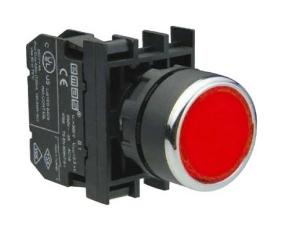 Нажимная кнопка Emas круглая красная, 1НО+1НЗ, серия B, 250В AC, 4А B102DK 