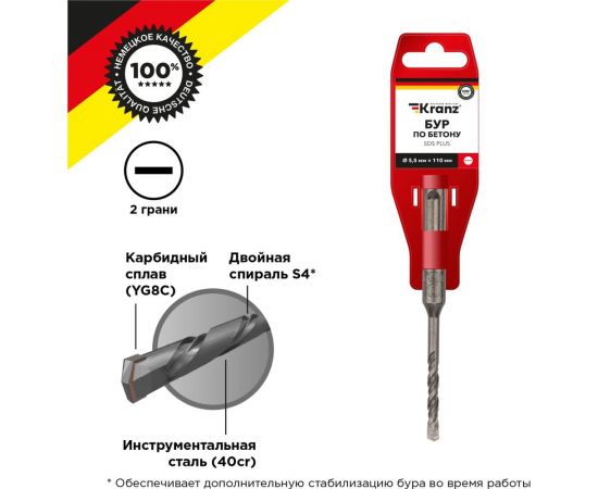 Бур по бетону 5.5x110x50 мм, SDS-Plus KRANZ KR-91-0003 – изображение 2