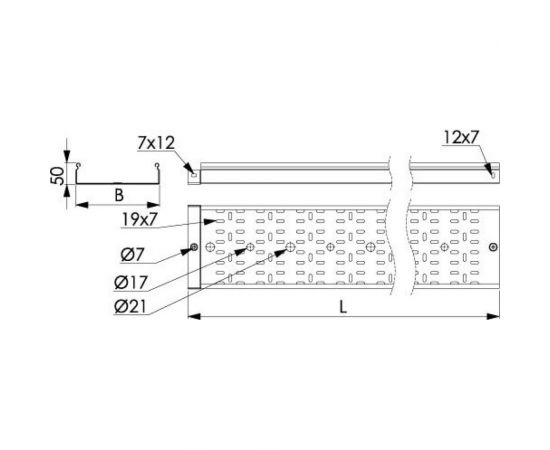 Перфорированный лоток DKC 50x50 L3000 толщина 1,0 мм 3526010 – изображение 2