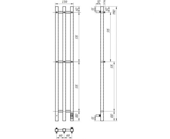 Электрический полотенцесушитель Point гермес п3 120x1200 диммер справа, черный PN13822B – изображение 5