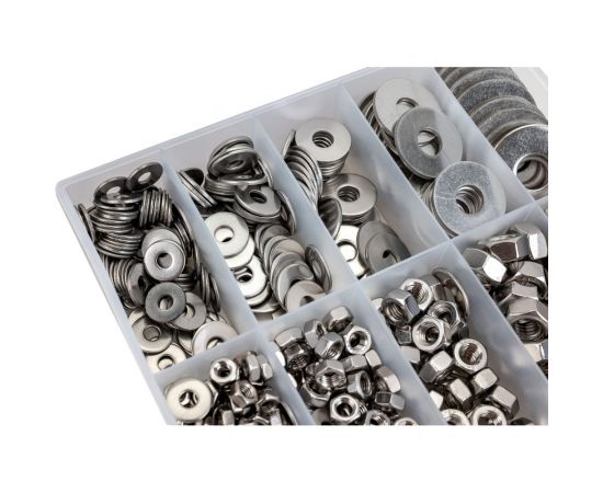Набор увеличенных шайб и гаек из нержавеющей стали KREPFIELD М4, М5, М6, М8, М10, 440 предметов в кейсе Набор09метрика440 – изображение 6