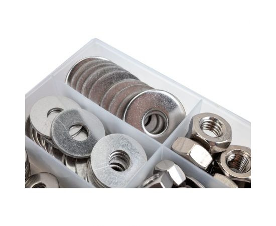Набор увеличенных шайб и гаек из нержавеющей стали KREPFIELD М4, М5, М6, М8, М10, 440 предметов в кейсе Набор09метрика440 – изображение 7
