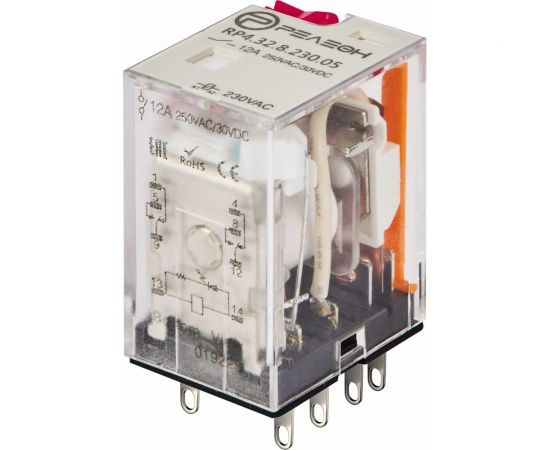 Промежуточное реле РЕЛЕОН 2 CO конт. 12а; 24в Ac; блокируемая кнопка проверки + LED RP432802405 