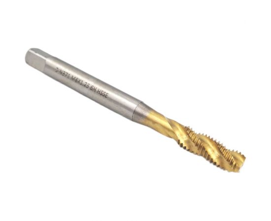 Машинно-ручной метчик TORNERI М 8х1.25 HSSE 6H DIN371 TiN с винтовой канавкой для глухих отверстий 036390 