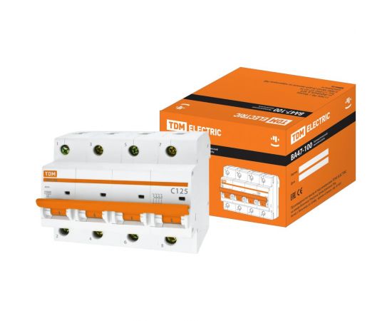 Автоматический выключатель TDM ВА47-100, 4Р, 125А, 10кА, характеристика С SQ0207-0092 