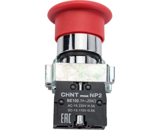 Кнопка управления CHINT "Грибок" d40мм (2) NP2-BC42 без подсветки красная 1НЗ IP40 574846 