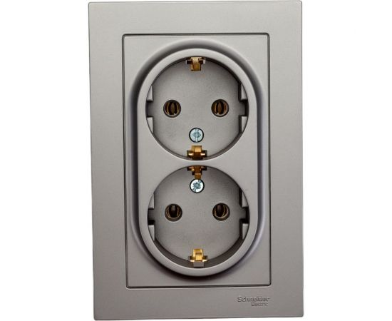 Розетка Schneider Electric AtlasDesign Сталь с/з двойная, 16А, в сборе SE ATN000924 