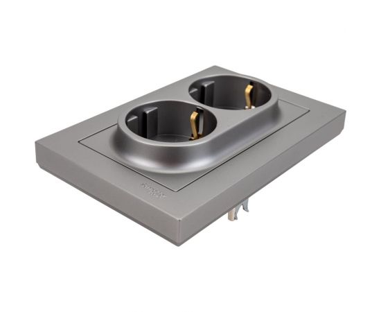 Розетка Schneider Electric AtlasDesign Сталь с/з двойная, 16А, в сборе SE ATN000924 – изображение 2