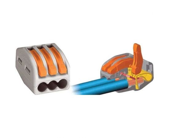 Зажимная клемма для соединения кабелей Pro Legend 3 контакта, серая, 5 штук PL3817 – изображение 2