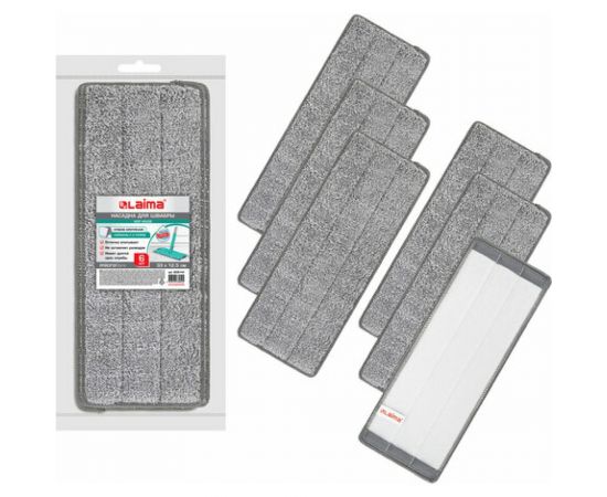 Насадки для швабры LAIMA кармашки с 2-х сторон, комплект 6 шт., микрофибра, 33x12,5 см 608144 – изображение 4