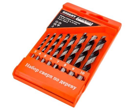 Набор сверл по дереву 3-4-5-6-7-8-9-10 мм, 8 шт, пластиковый кейс Gigant Gdd-13 