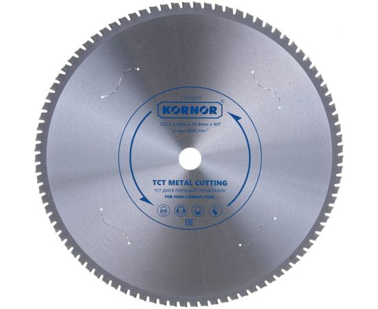 Диск пильный по металлу 355 мм, TCT, для высокоуглеродистой и нержавеющей стали KORNOR 11355090 