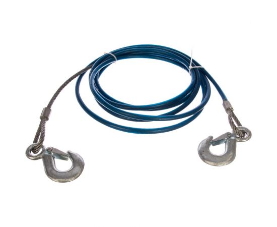 Буксировочный трос MEGAPOWER 2500кг длина 4м, стальной D=6мм в оплетке с крюками M-75006 