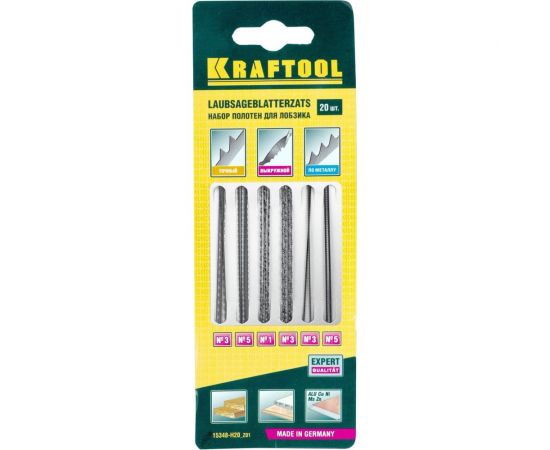 Набор пилок для лобзика 20 шт. (пилки с двойным зубом, спиральные пилки, пилки по металлу) Kraftool 15348-H20_z01 