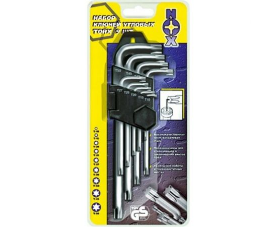 Набор ключей Nox угловых TORX 9 шт. №10-50 средней длины, хром-ван. сталь 556911 