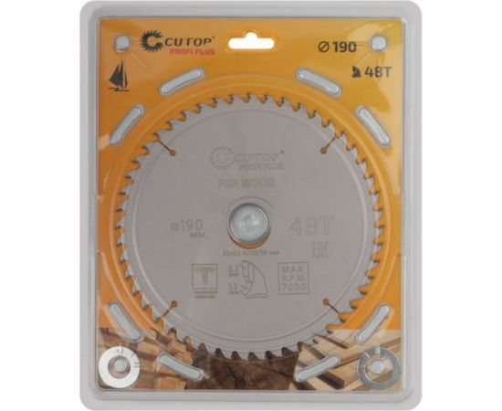Диск пильный с тефлоновым покрытием по дереву Profi plus 190x1.5/2.2x30/25.4/20/16 мм, 48Т CUTOP 75-19048Т – изображение 2