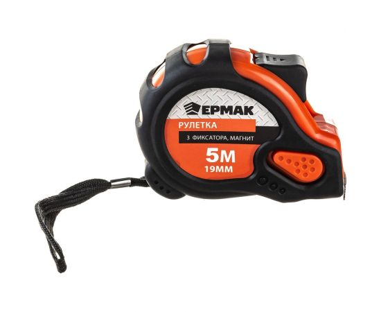 Рулетка ЕРМАК ""Магнит"", 3 фиксатора, обрезиненный корпус, 5мх19мм 658-019 
