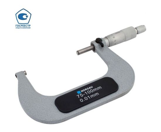 Нониусный микрометр NORGAU 75-100 мм, 0.01 мм, с поверкой 041001100/П 