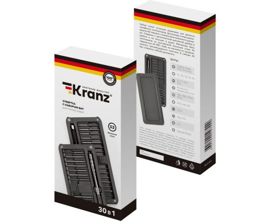 Набор отверток с битами KRANZ RA-02, для точных работ, сталь S2, 30 предметов, KR-12-4752 – изображение 14