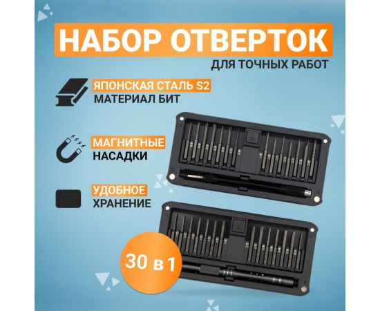 Набор отверток с битами KRANZ RA-02, для точных работ, сталь S2, 30 предметов, KR-12-4752 – изображение 2