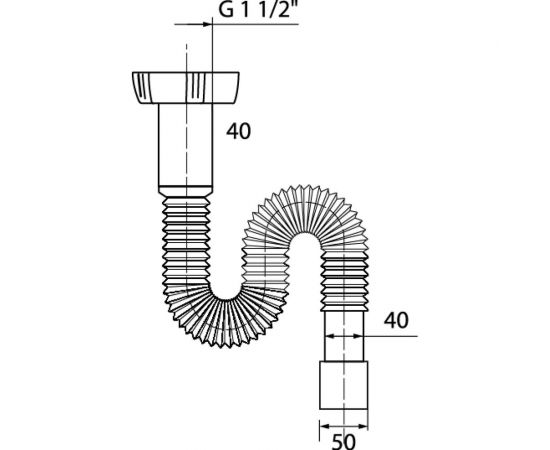 Гофрированный сифон без выпуска Wirquin 1 1/2x40/50 мм L800 мм с хомутом жёсткости 30717993 – изображение 2