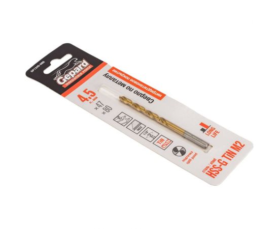 Сверло спиральное по металлу 4.5x47x80 мм, HSS TIN Gepard GP1345-080 – изображение 4