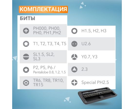 Набор отверток с битами KRANZ RA-02, для точных работ, сталь S2, 30 предметов, KR-12-4752 – изображение 4
