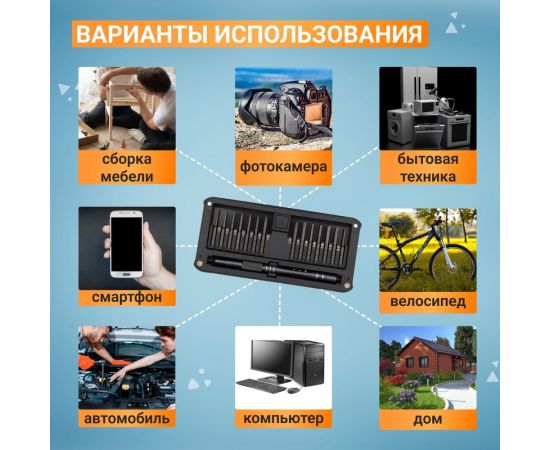 Набор отверток с битами KRANZ RA-02, для точных работ, сталь S2, 30 предметов, KR-12-4752 – изображение 5