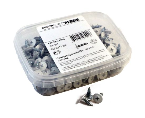 Саморез с прессшайбой Качественный крепеж белый 4,2х13 острый 300 шт 0200211 КЧ 