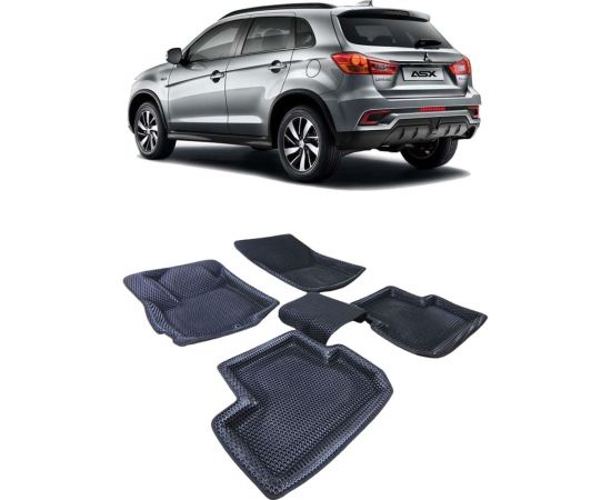 Ковры в салон автомобиля Eva Smart mitsubishi asx пресс борта 2010 - эва сота чёрные c бежевой окантовкой 3555-B5A1-S 