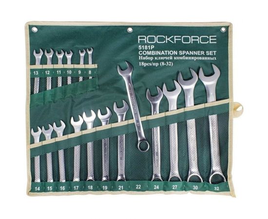 Набор комбинированных ключей ROCKFORCE 18 предметов, на полотне RF-5181P 