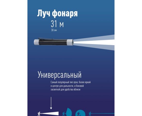 Ручной фонарь КОСМОС 0,5Вт LED/1xAAА/корпус алюминий/зажим для крепления, KOS107B – изображение 2